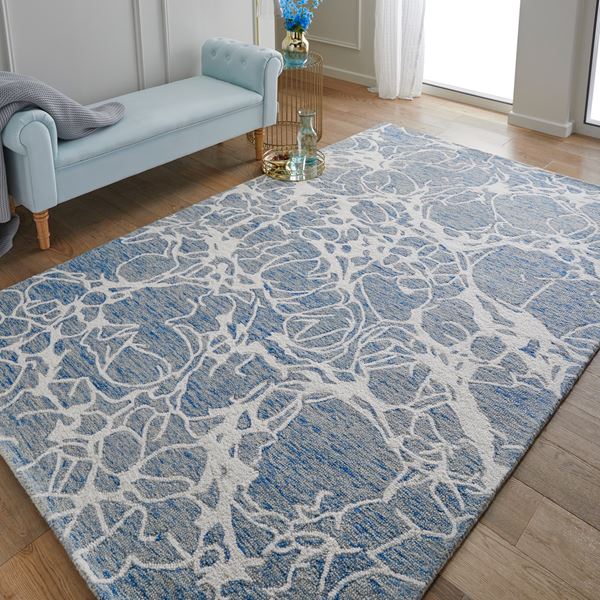 Hampton Sophie Contemporary Abstract Wool Rug in Blue Ivory - Blue